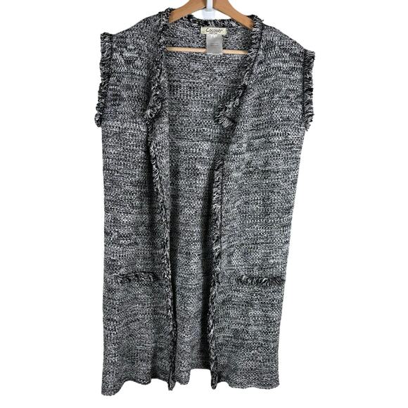 Cocogio Cardigan Black & White Knitted Fringe Soft Open Front Sleeveless ITALY - Picture 1 of 8